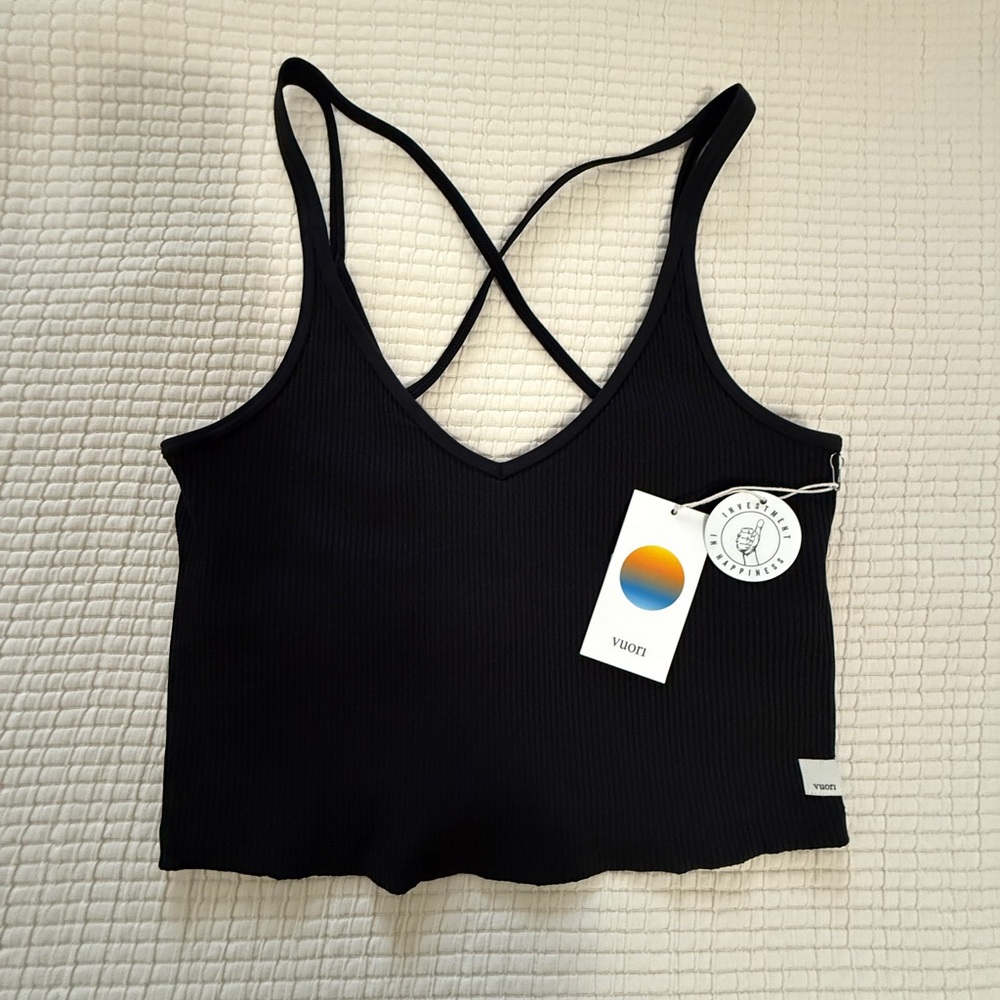 NWT Vuori Rib Crop Tank Top - black, size large